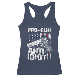Pro Gun Anti Idiot Racerback Tank Top Vintage American Flag 2nd Amendment TS11 Navy Print Your Wear