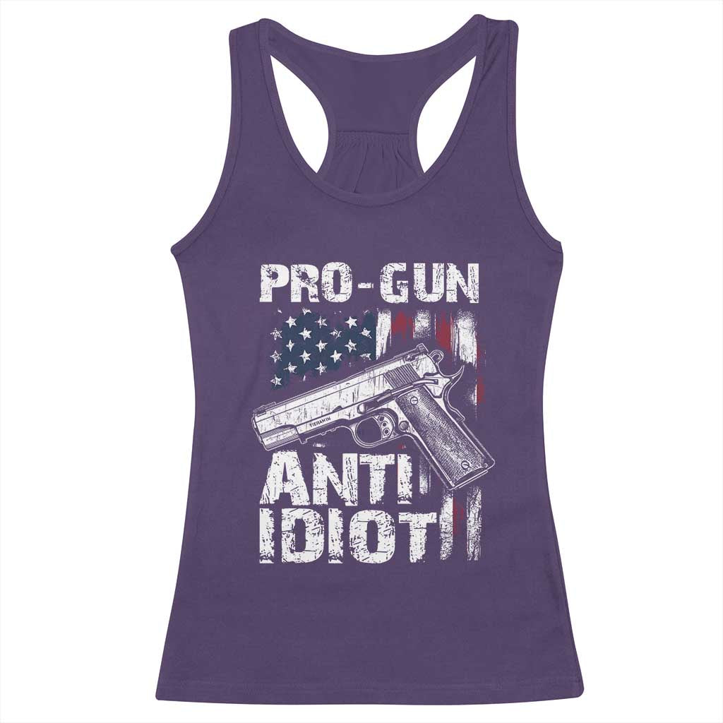 Pro Gun Anti Idiot Racerback Tank Top Vintage American Flag 2nd Amendment TS11 Purple Print Your Wear