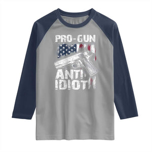 Pro Gun Anti Idiot Raglan Shirt Vintage American Flag 2nd Amendment TS11 Sport Gray Navy Print Your Wear