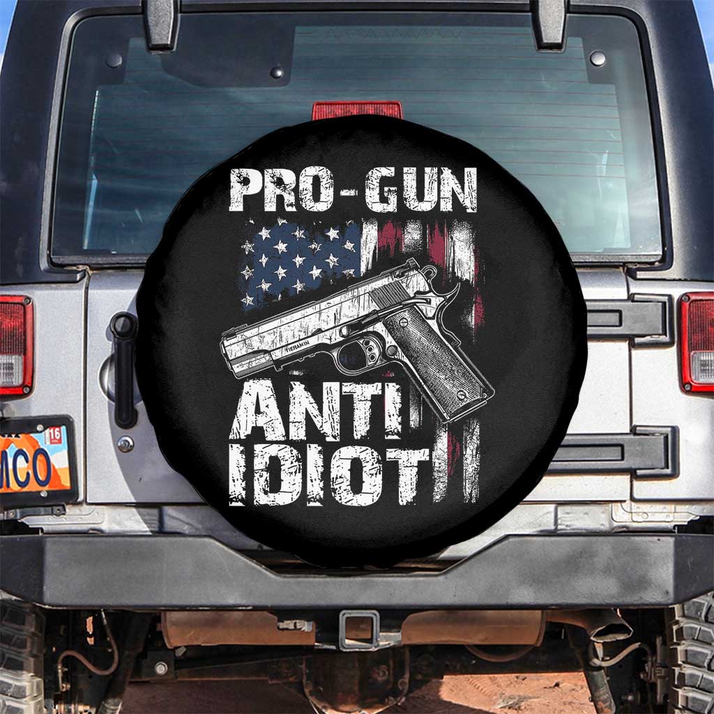 Pro Gun Anti Idiot Spare Tire Cover Vintage American Flag 2nd Amendment TS11 No hole Black Print Your Wear