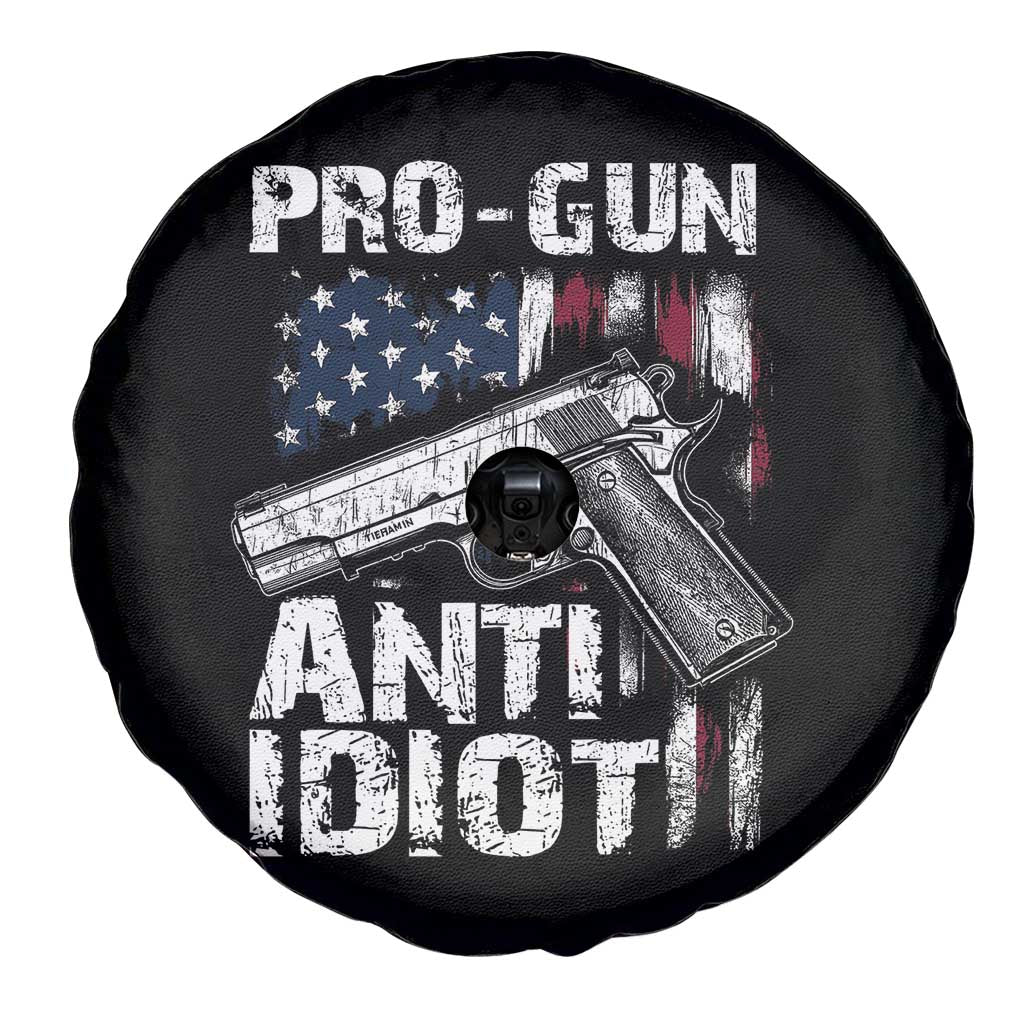 Pro Gun Anti Idiot Spare Tire Cover Vintage American Flag 2nd Amendment TS11 Print Your Wear