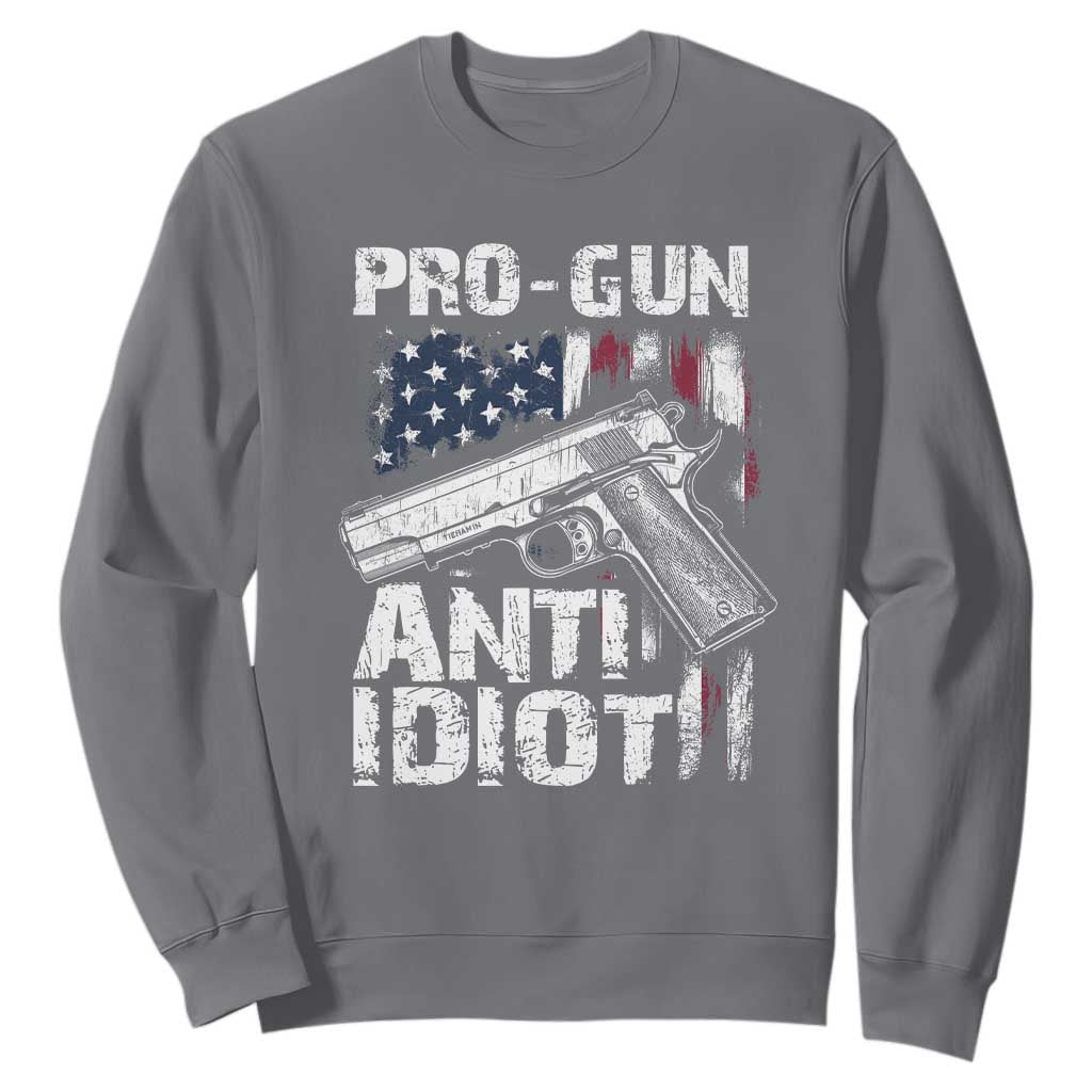 Pro Gun Anti Idiot Sweatshirt Vintage American Flag 2nd Amendment TS11 Charcoal Print Your Wear