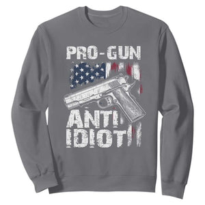 Pro Gun Anti Idiot Sweatshirt Vintage American Flag 2nd Amendment TS11 Charcoal Print Your Wear