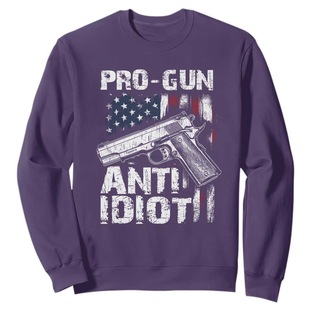 Pro Gun Anti Idiot Sweatshirt Vintage American Flag 2nd Amendment TS11 Purple Print Your Wear