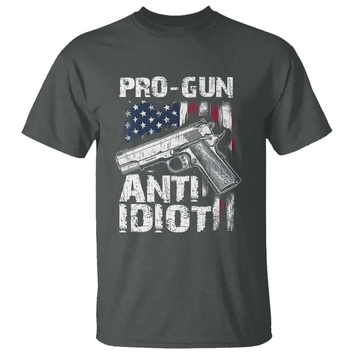 Pro Gun Anti Idiot T Shirt Vintage American Flag 2nd Amendment TS11 Dark Heather Print Your Wear