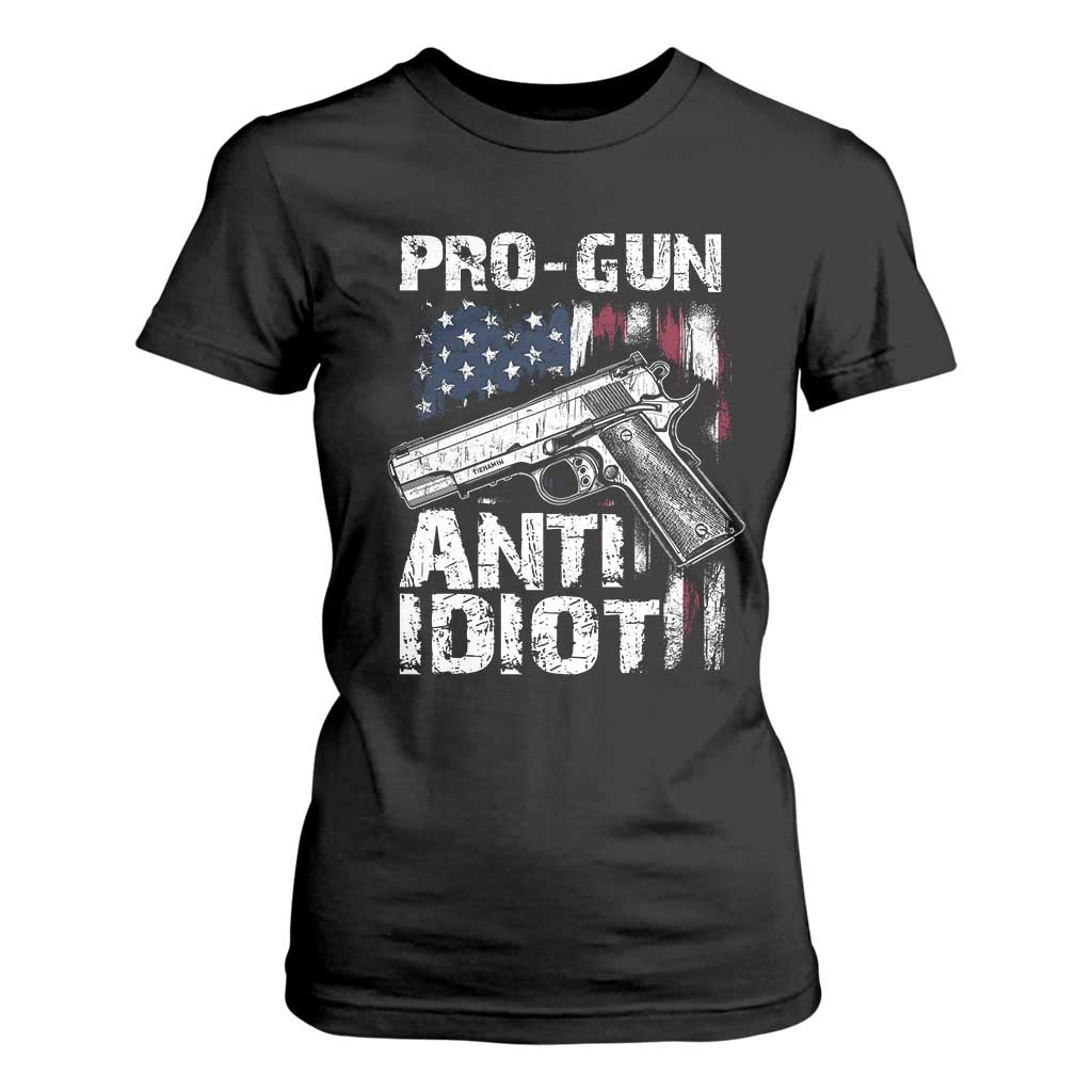 Pro Gun Anti Idiot T Shirt For Women Vintage American Flag 2nd Amendment TS11 Black Print Your Wear