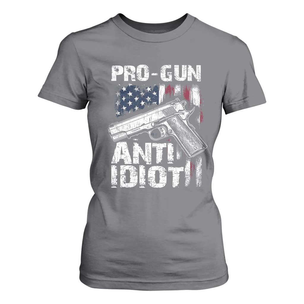 Pro Gun Anti Idiot T Shirt For Women Vintage American Flag 2nd Amendment TS11 Charcoal Print Your Wear