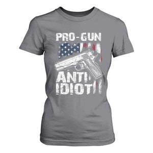 Pro Gun Anti Idiot T Shirt For Women Vintage American Flag 2nd Amendment TS11 Charcoal Print Your Wear