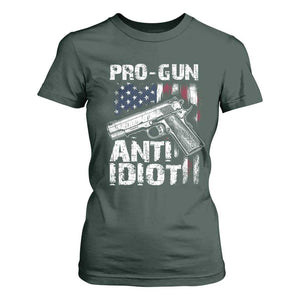 Pro Gun Anti Idiot T Shirt For Women Vintage American Flag 2nd Amendment TS11 Dark Forest Green Print Your Wear