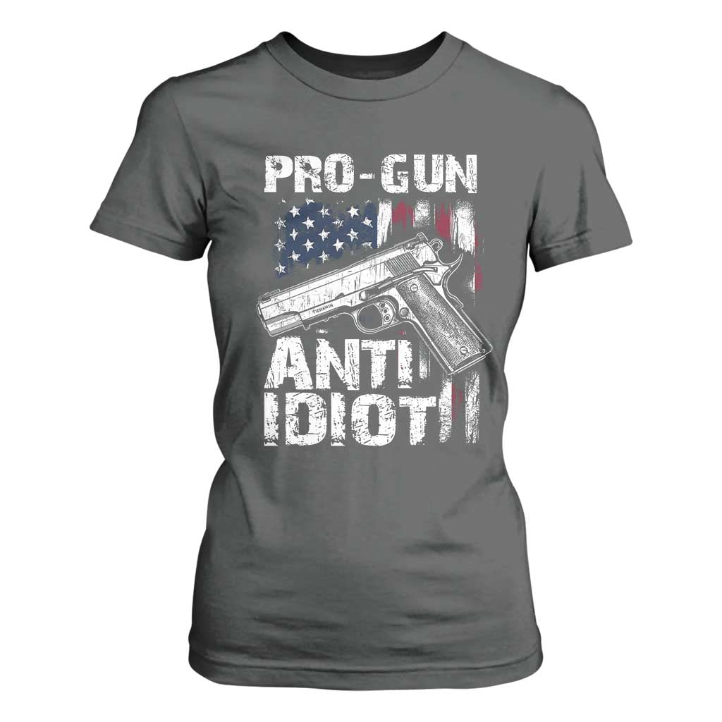 Pro Gun Anti Idiot T Shirt For Women Vintage American Flag 2nd Amendment TS11 Dark Heather Print Your Wear