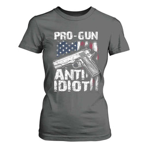 Pro Gun Anti Idiot T Shirt For Women Vintage American Flag 2nd Amendment TS11 Dark Heather Print Your Wear