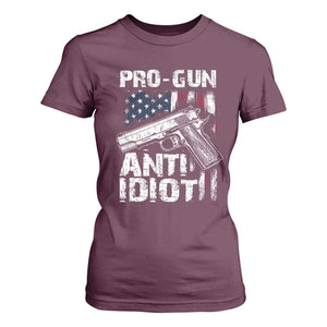 Pro Gun Anti Idiot T Shirt For Women Vintage American Flag 2nd Amendment TS11 Maroon Print Your Wear