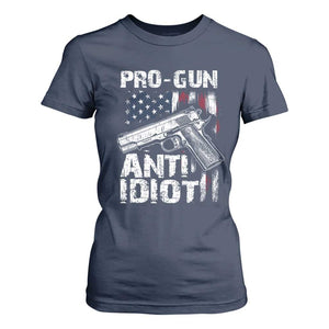 Pro Gun Anti Idiot T Shirt For Women Vintage American Flag 2nd Amendment TS11 Navy Print Your Wear