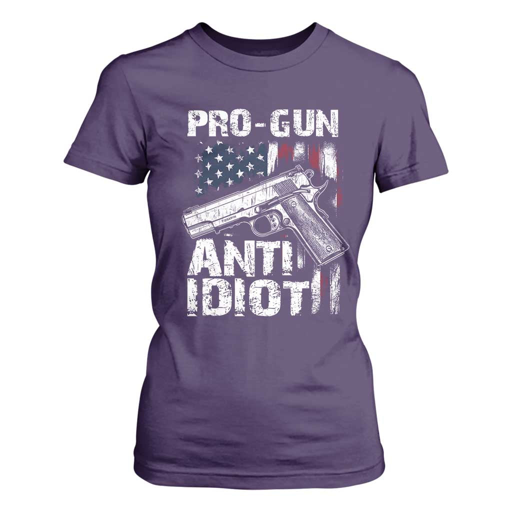 Pro Gun Anti Idiot T Shirt For Women Vintage American Flag 2nd Amendment TS11 Purple Print Your Wear
