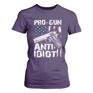 Pro Gun Anti Idiot T Shirt For Women Vintage American Flag 2nd Amendment TS11 Purple Print Your Wear