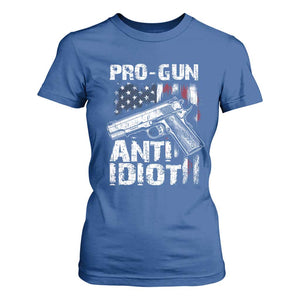 Pro Gun Anti Idiot T Shirt For Women Vintage American Flag 2nd Amendment TS11 Royal Blue Print Your Wear