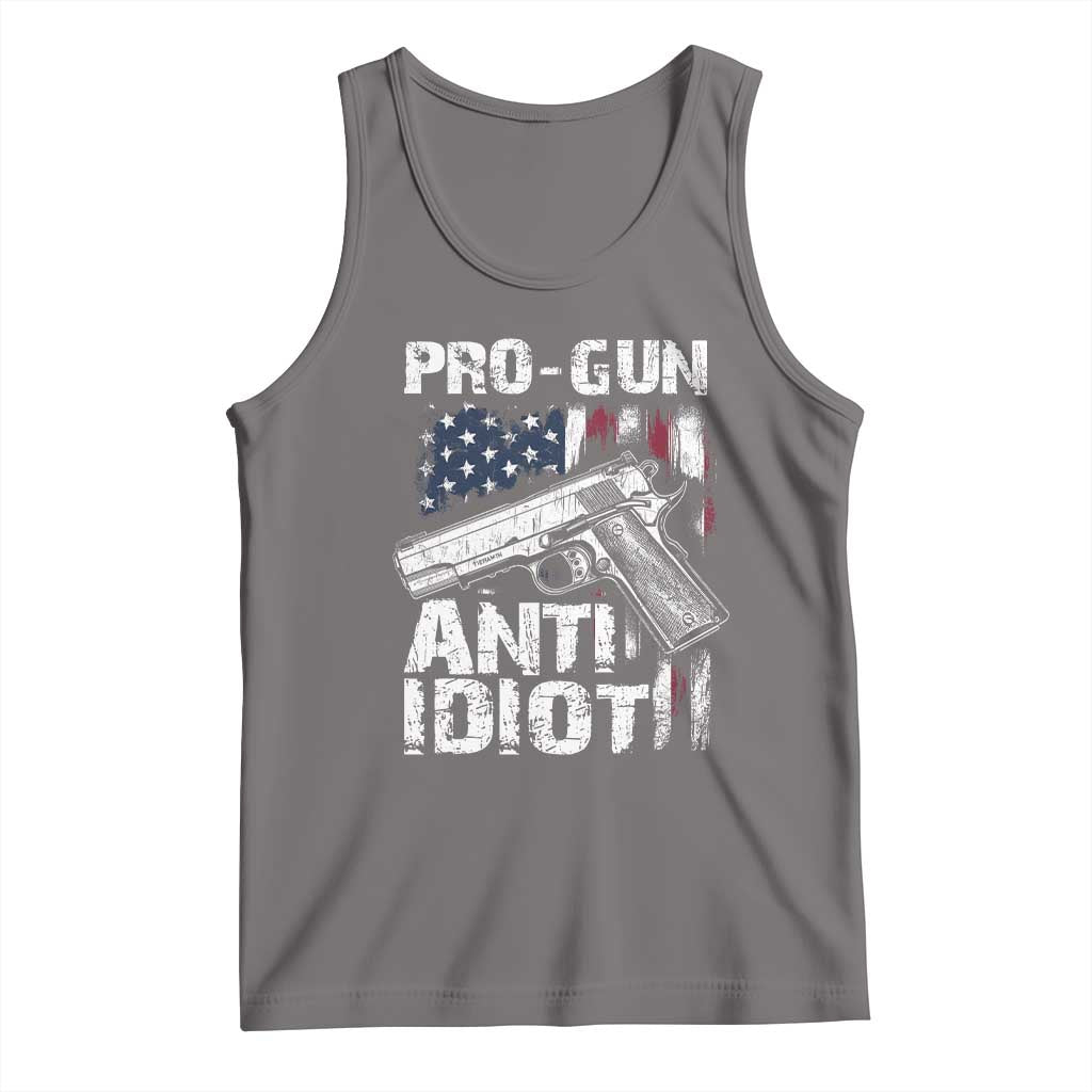 Pro Gun Anti Idiot Tank Top Vintage American Flag 2nd Amendment TS11 Deep Heather Print Your Wear