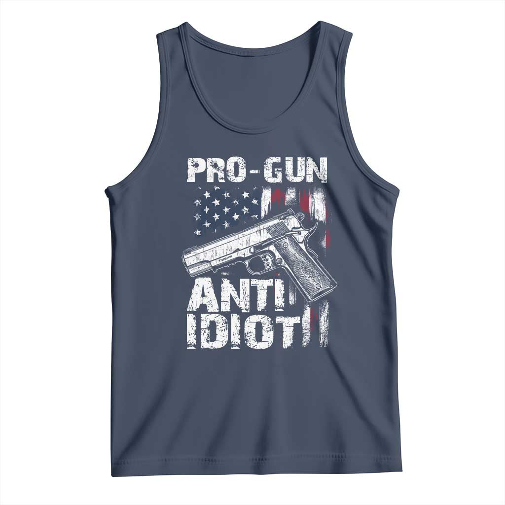 Pro Gun Anti Idiot Tank Top Vintage American Flag 2nd Amendment TS11 Navy Print Your Wear