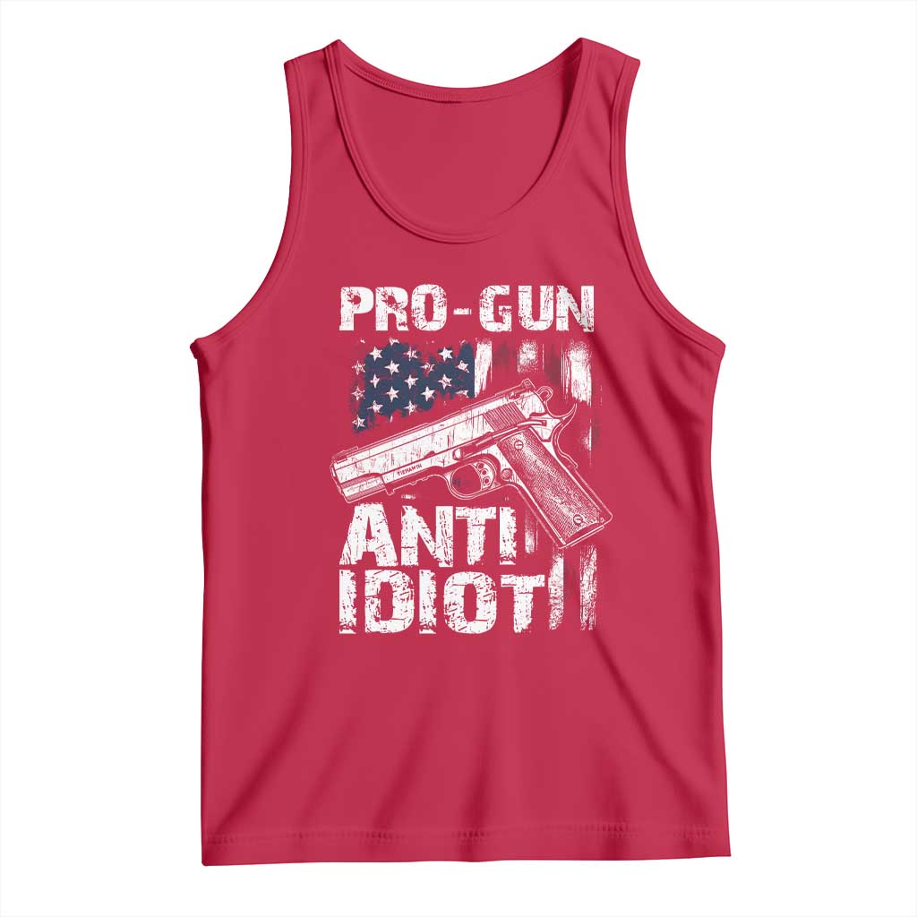 Pro Gun Anti Idiot Tank Top Vintage American Flag 2nd Amendment TS11 Red Print Your Wear