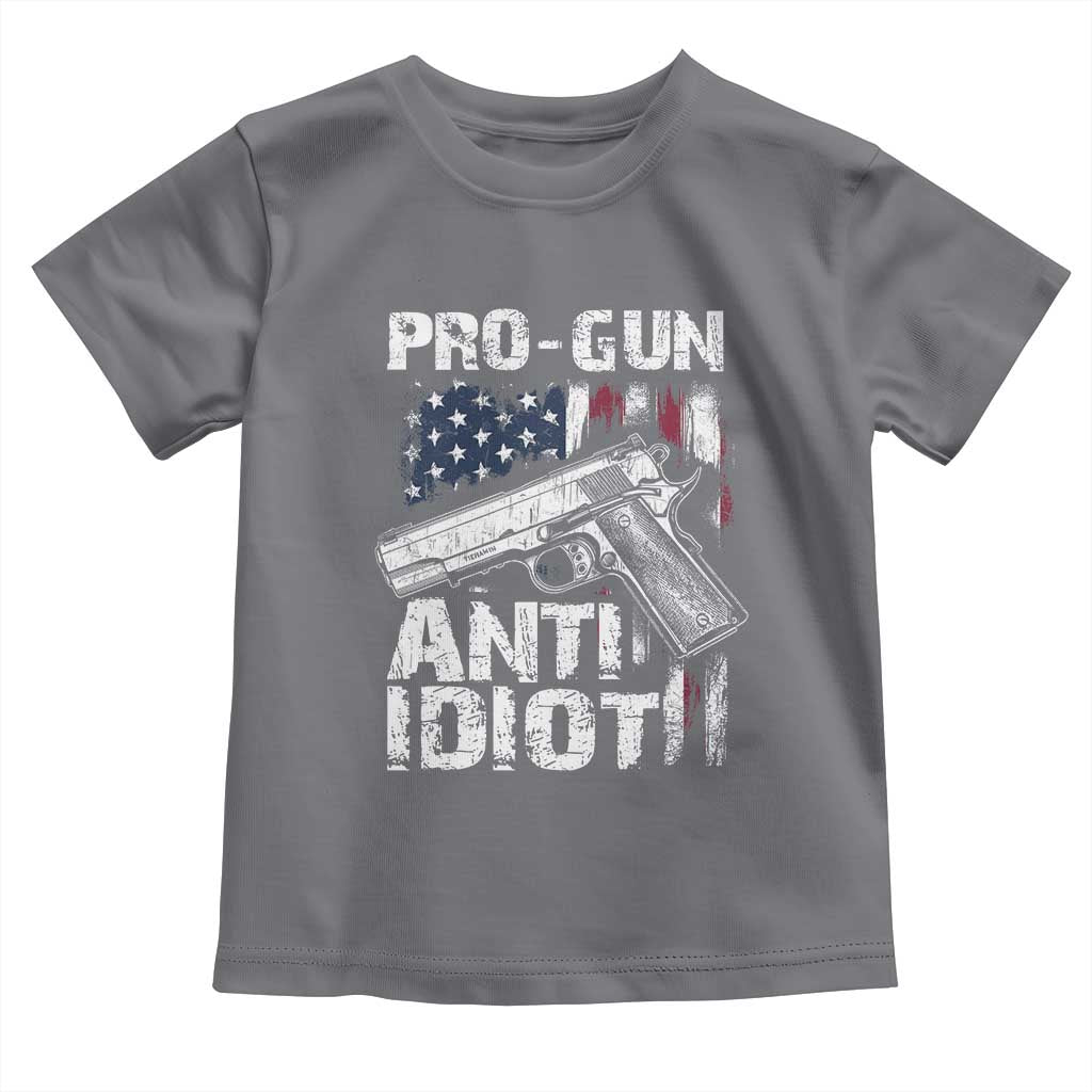 Pro Gun Anti Idiot Toddler T Shirt Vintage American Flag 2nd Amendment TS11 Charcoal Print Your Wear