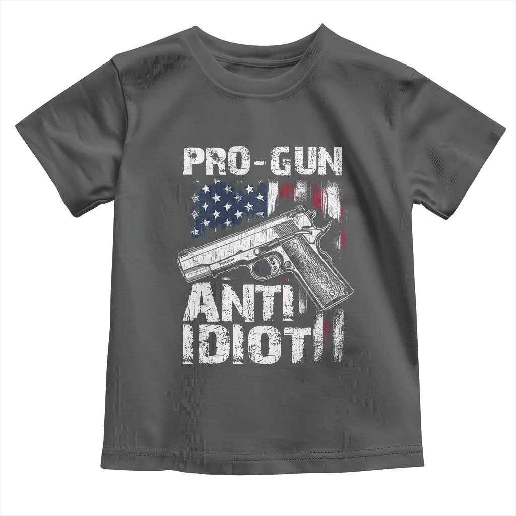 Pro Gun Anti Idiot Toddler T Shirt Vintage American Flag 2nd Amendment TS11 Dark Heather Print Your Wear