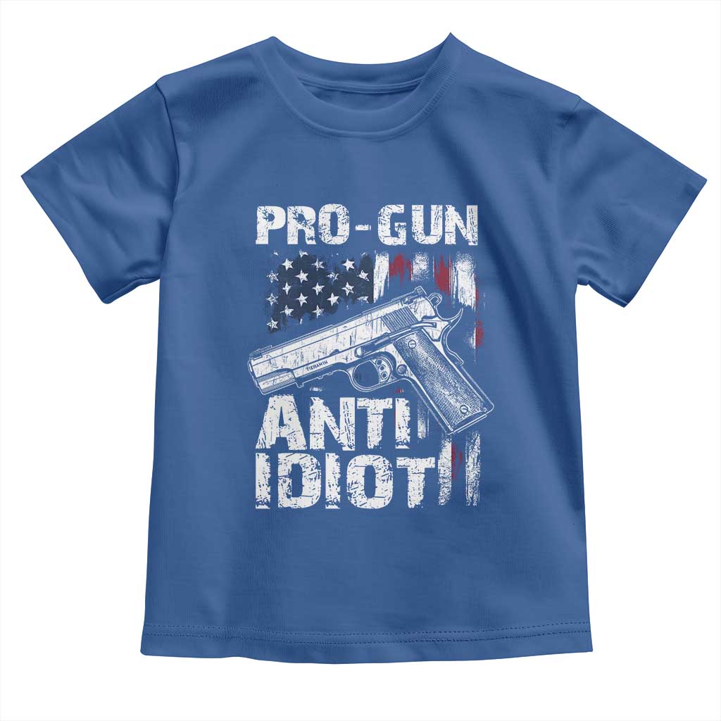 Pro Gun Anti Idiot Toddler T Shirt Vintage American Flag 2nd Amendment TS11 Royal Blue Print Your Wear