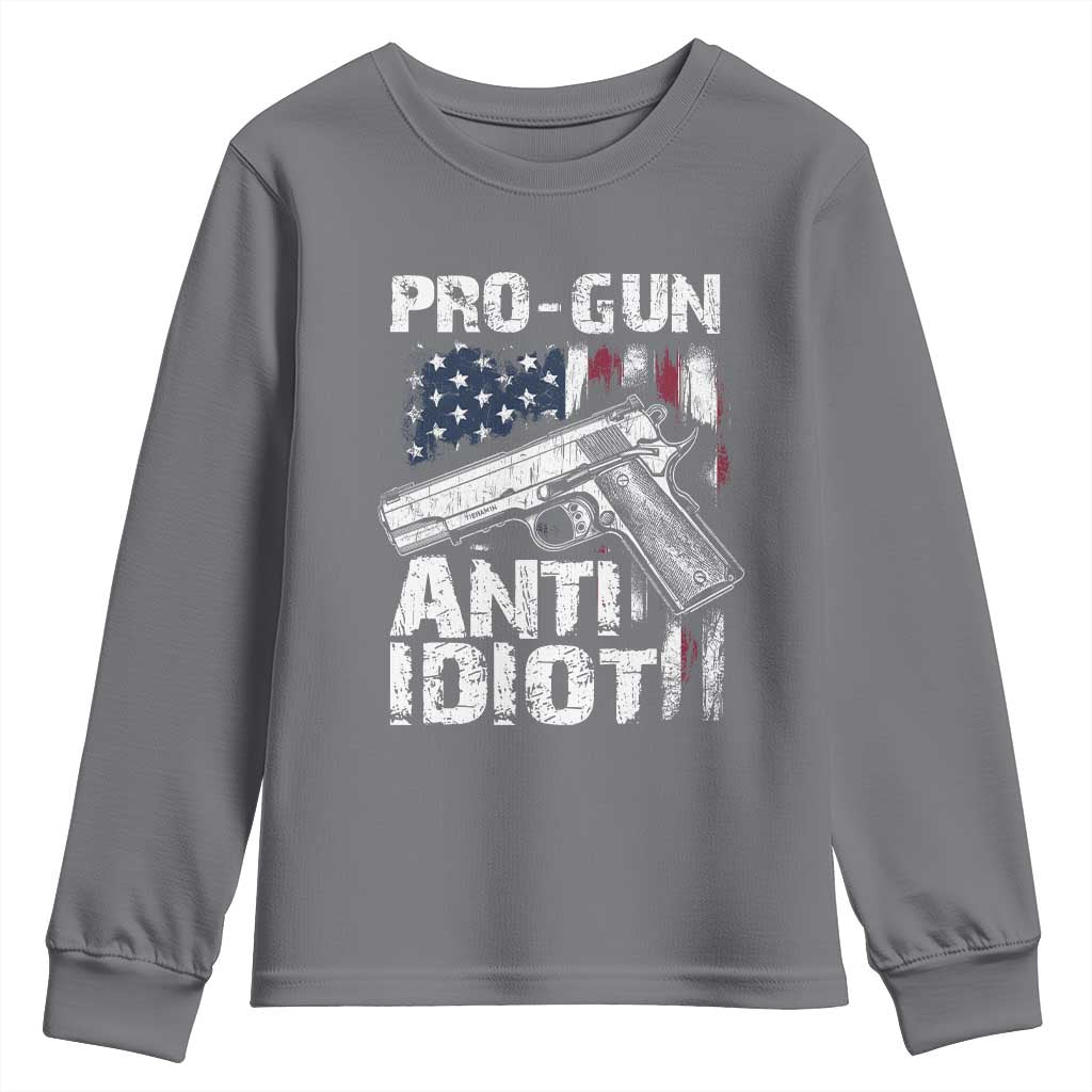 Pro Gun Anti Idiot Youth Sweatshirt Vintage American Flag 2nd Amendment TS11 Charcoal Print Your Wear