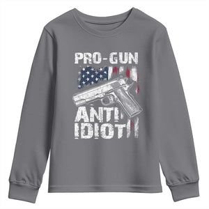 Pro Gun Anti Idiot Youth Sweatshirt Vintage American Flag 2nd Amendment TS11 Charcoal Print Your Wear