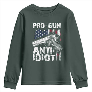 Pro Gun Anti Idiot Youth Sweatshirt Vintage American Flag 2nd Amendment TS11 Dark Forest Green Print Your Wear