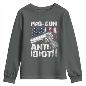 Pro Gun Anti Idiot Youth Sweatshirt Vintage American Flag 2nd Amendment TS11 Dark Heather Print Your Wear