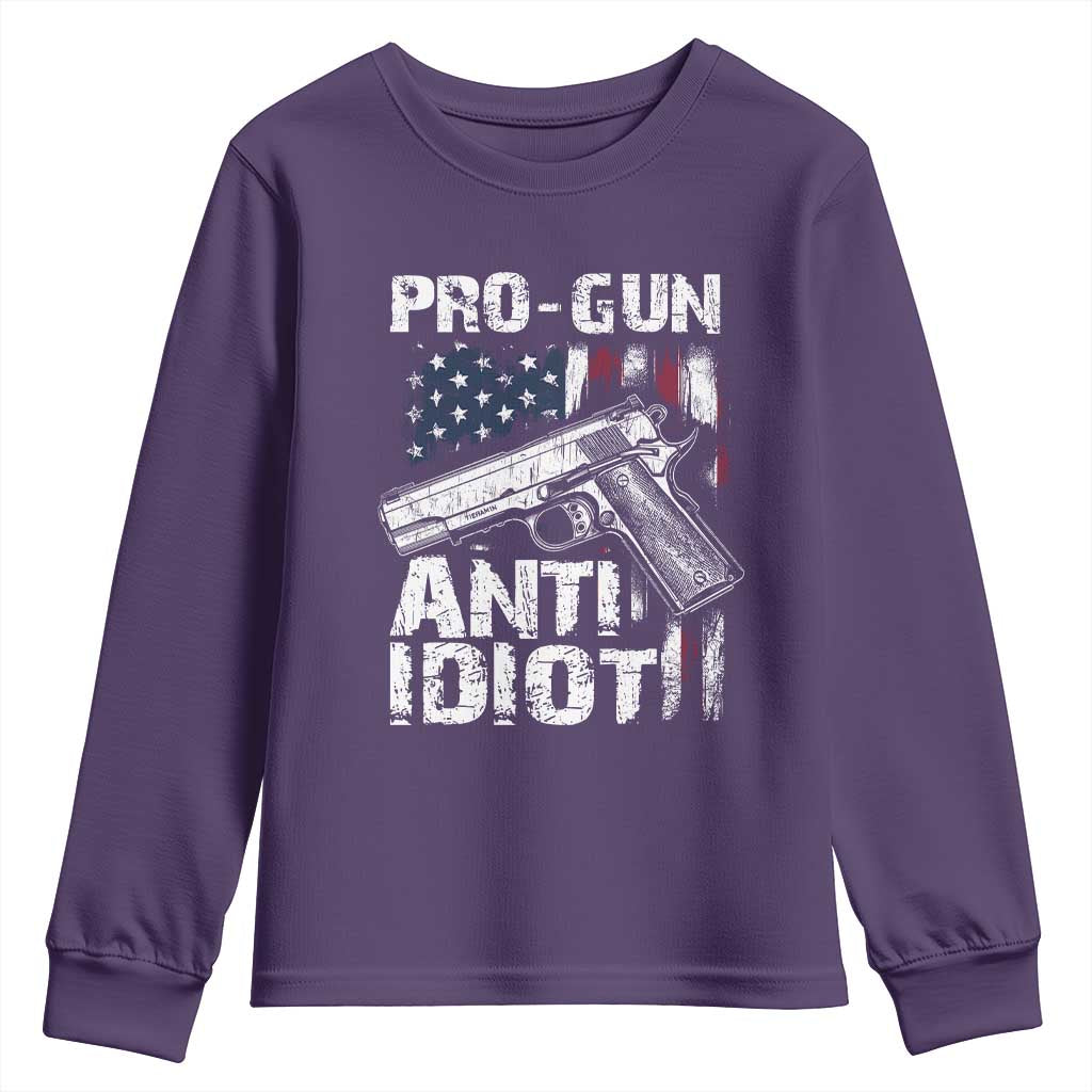 Pro Gun Anti Idiot Youth Sweatshirt Vintage American Flag 2nd Amendment TS11 Purple Print Your Wear