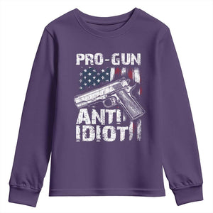 Pro Gun Anti Idiot Youth Sweatshirt Vintage American Flag 2nd Amendment TS11 Purple Print Your Wear