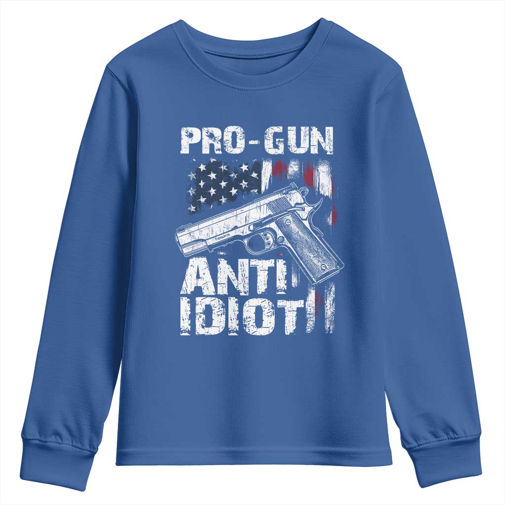 Pro Gun Anti Idiot Youth Sweatshirt Vintage American Flag 2nd Amendment TS11 Royal Blue Print Your Wear