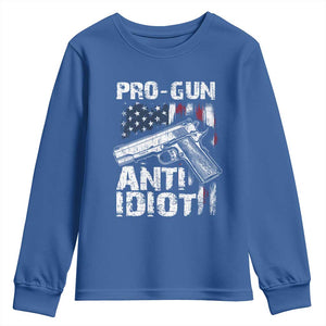 Pro Gun Anti Idiot Youth Sweatshirt Vintage American Flag 2nd Amendment TS11 Royal Blue Print Your Wear