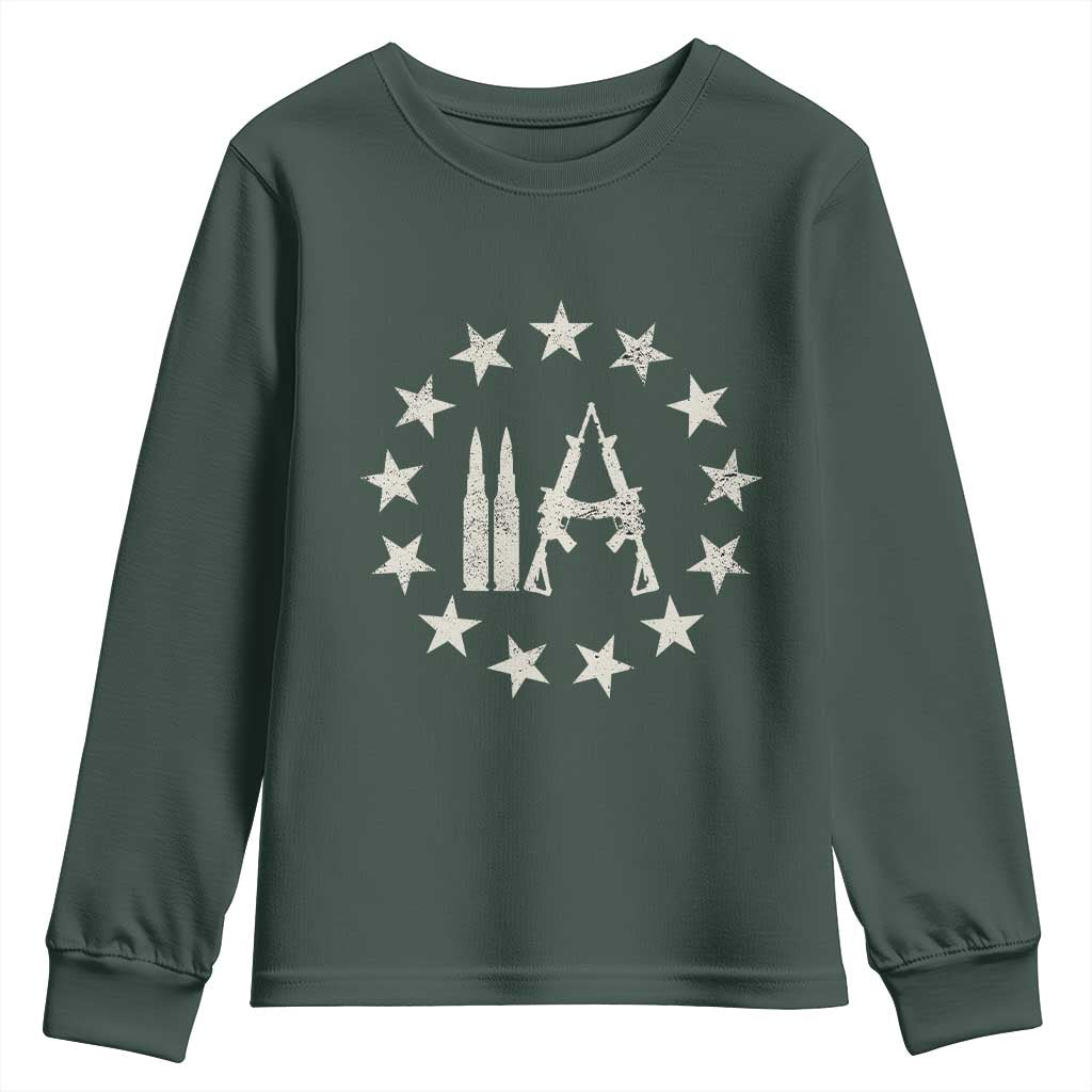 2nd Amendment AR15 Bullet Stars Patriotic Gun Rights Youth Sweatshirt TS11 Dark Forest Green Print Your Wear