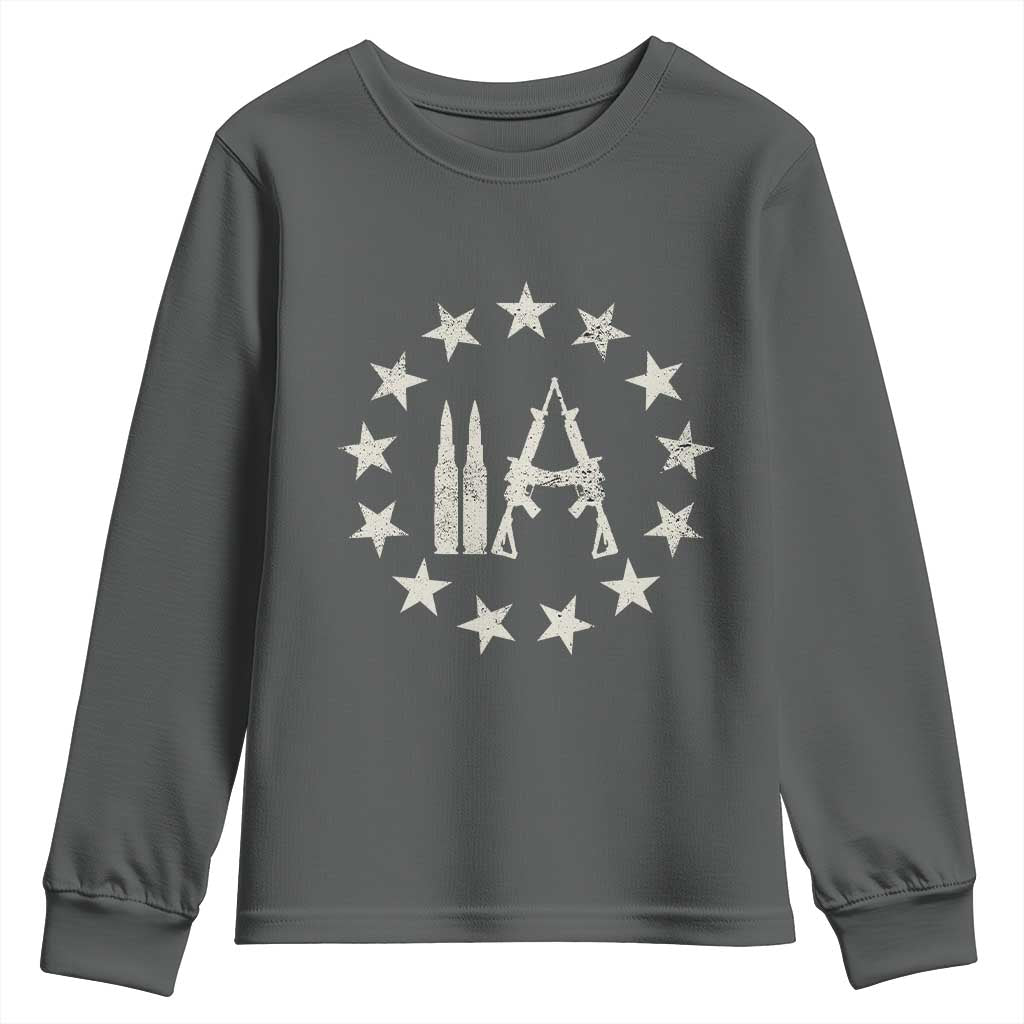 2nd Amendment AR15 Bullet Stars Patriotic Gun Rights Youth Sweatshirt TS11 Dark Heather Print Your Wear