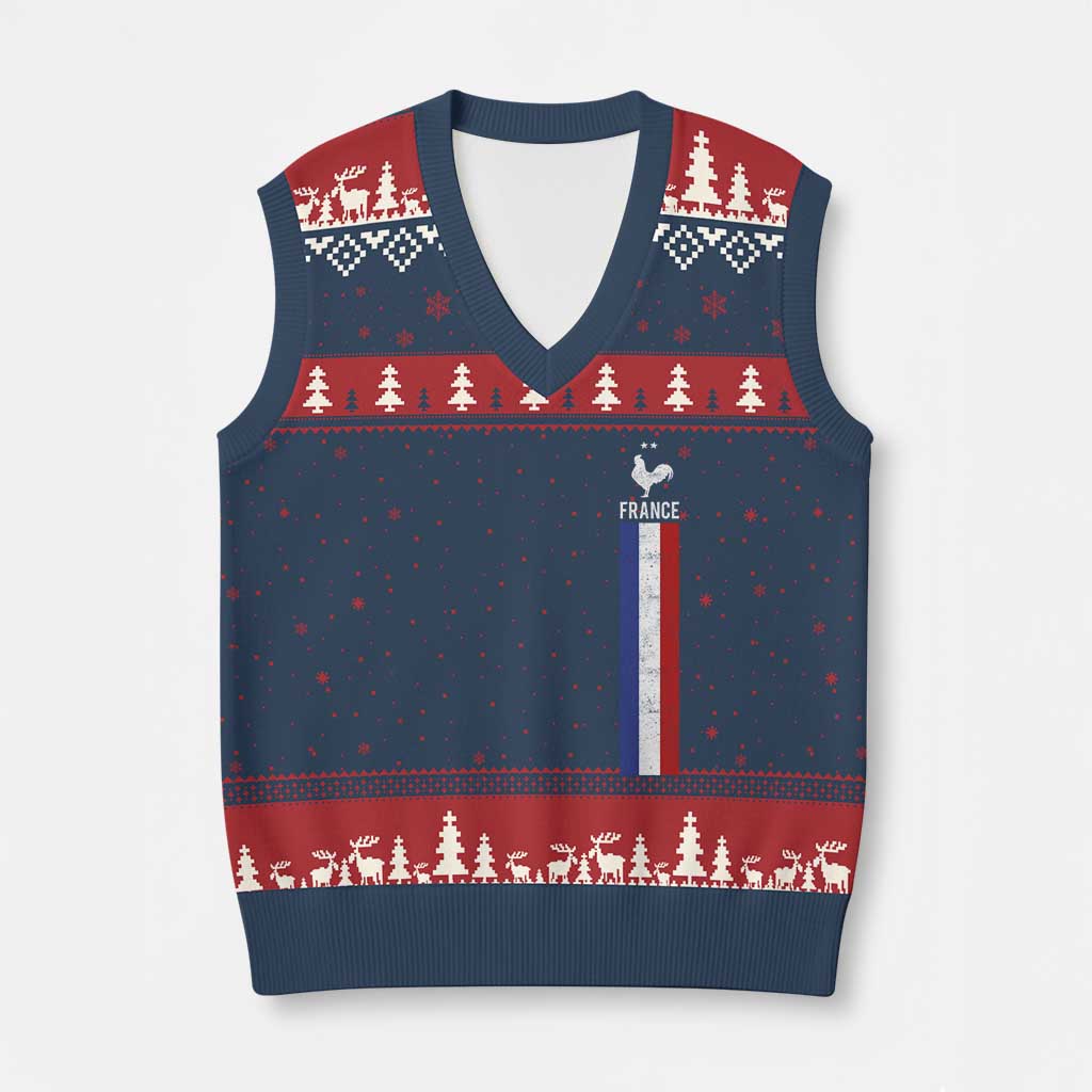 France Football Coq Soccer Throwback Jersey Style V-Neck Knit Sweater Vest Vintage French Flag