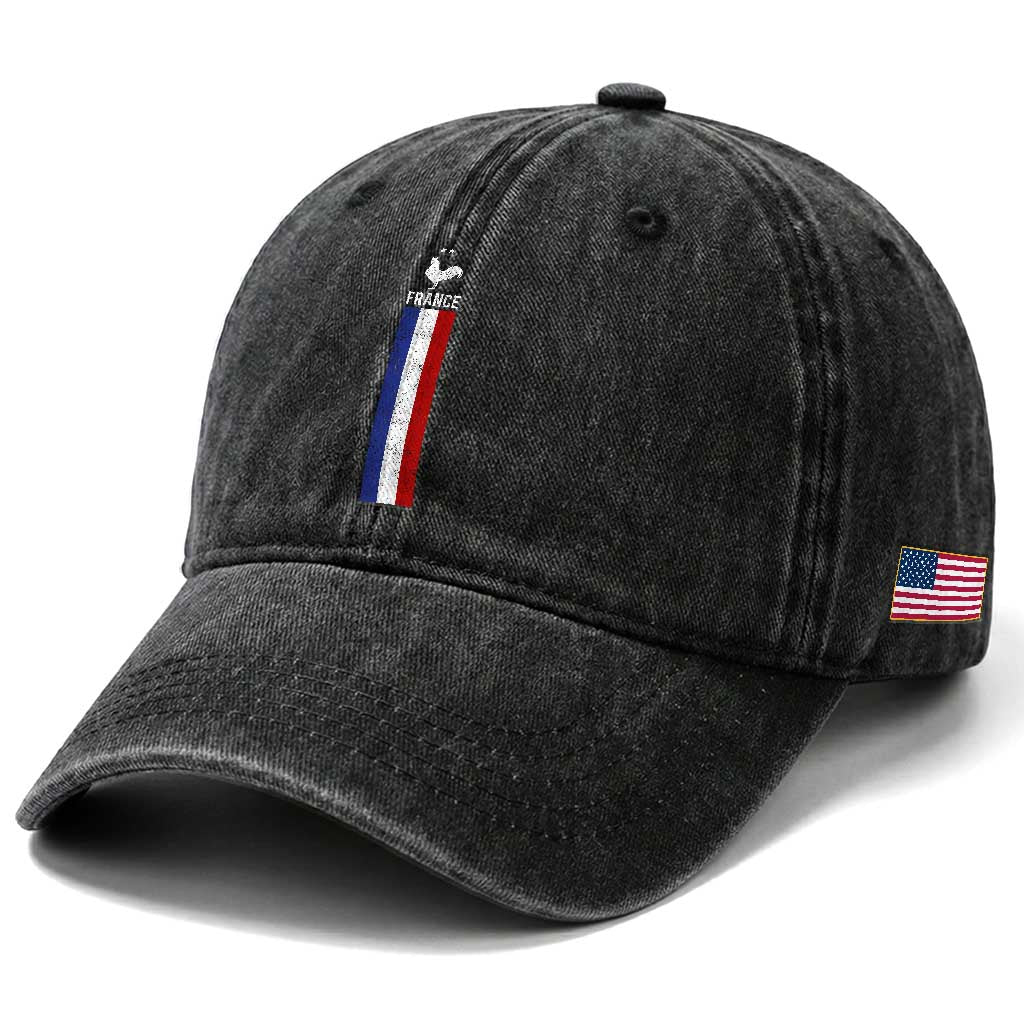France Football Coq Soccer Throwback Jersey Style Washed Cotton Baseball Cap Vintage French Flag