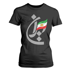 Iran Lion and Sun Flag Persian Calligraphy T Shirt For Women