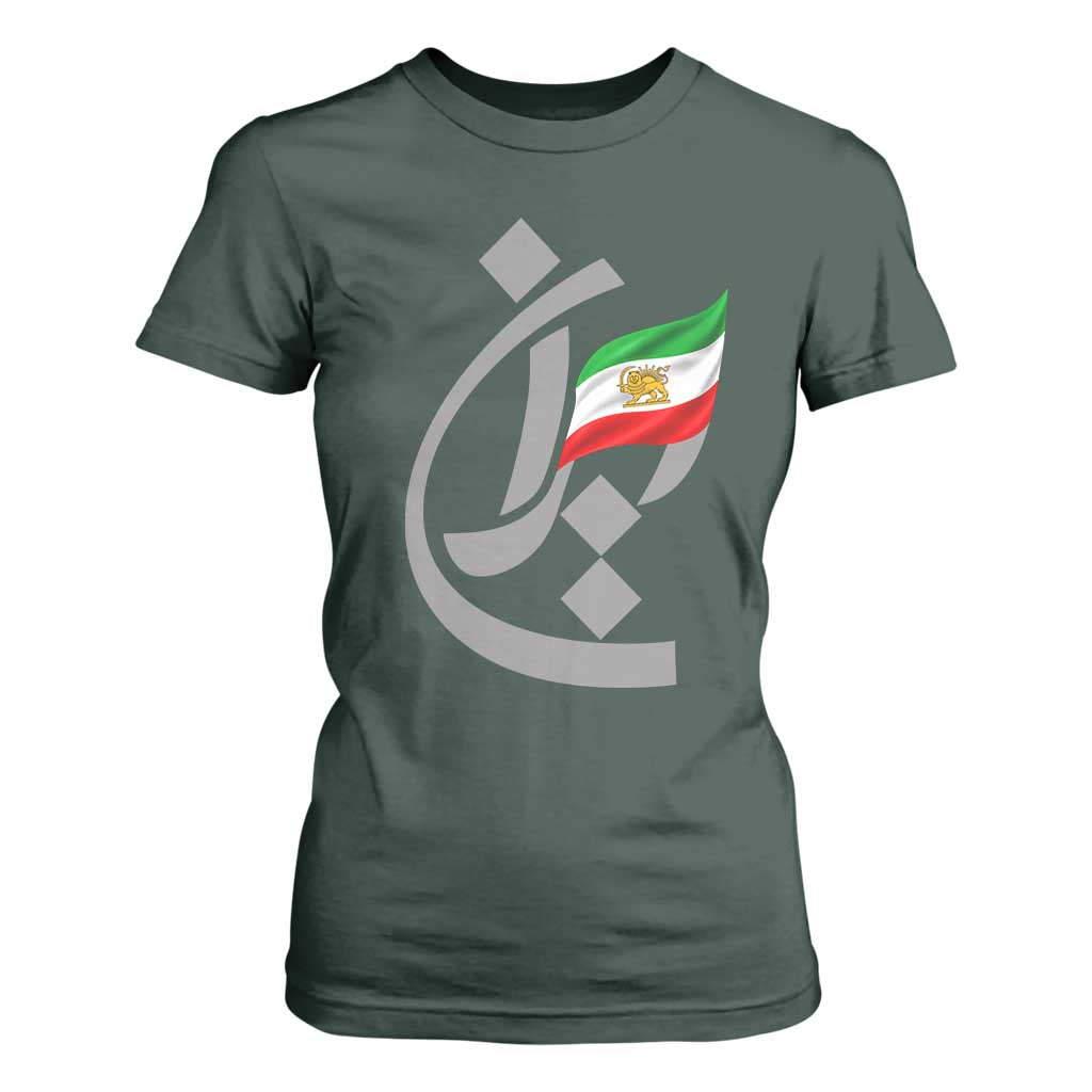 Iran Lion and Sun Flag Persian Calligraphy T Shirt For Women