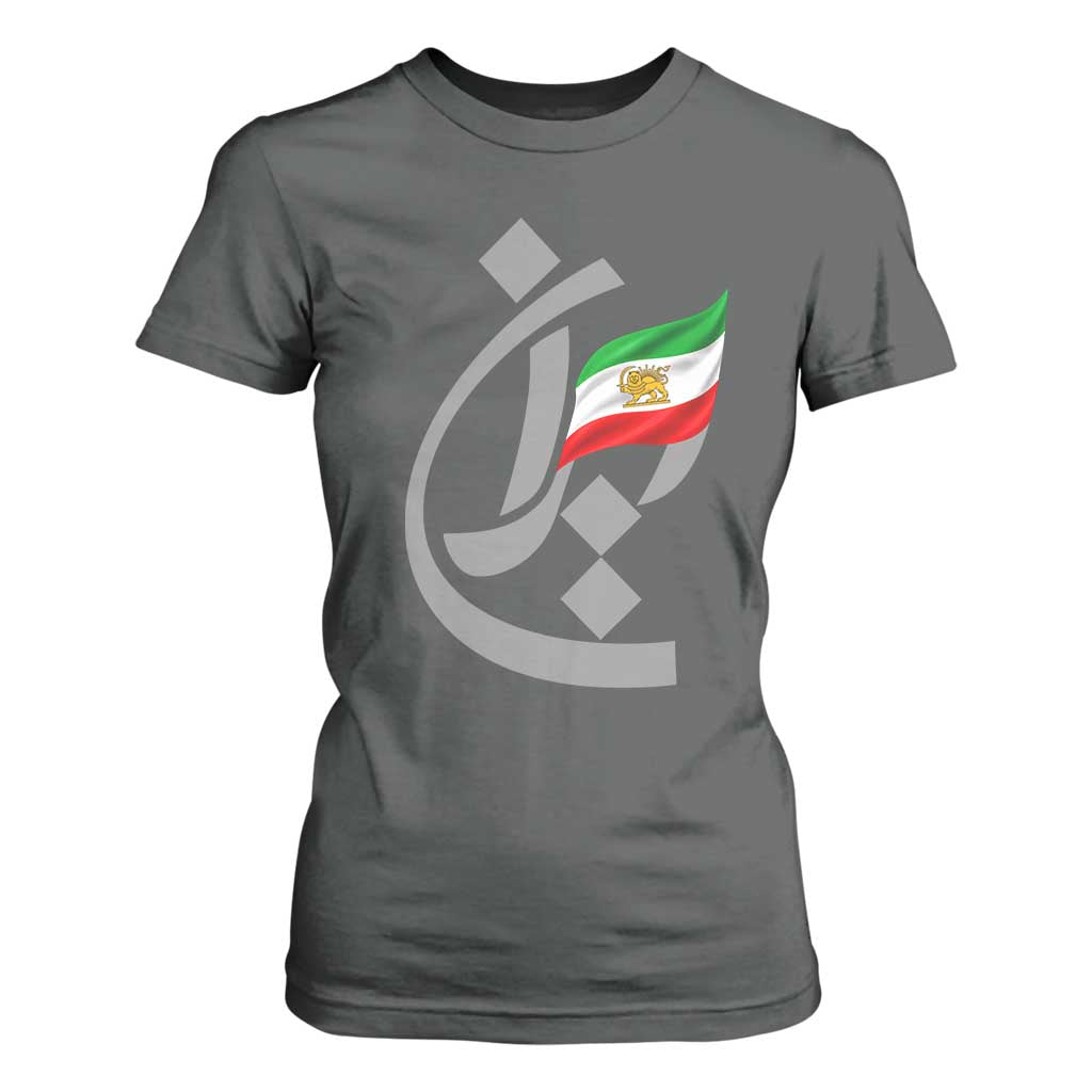 Iran Lion and Sun Flag Persian Calligraphy T Shirt For Women
