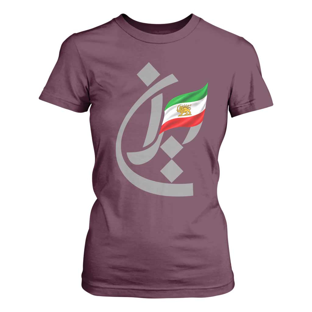Iran Lion and Sun Flag Persian Calligraphy T Shirt For Women