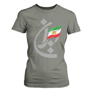 Iran Lion and Sun Flag Persian Calligraphy T Shirt For Women