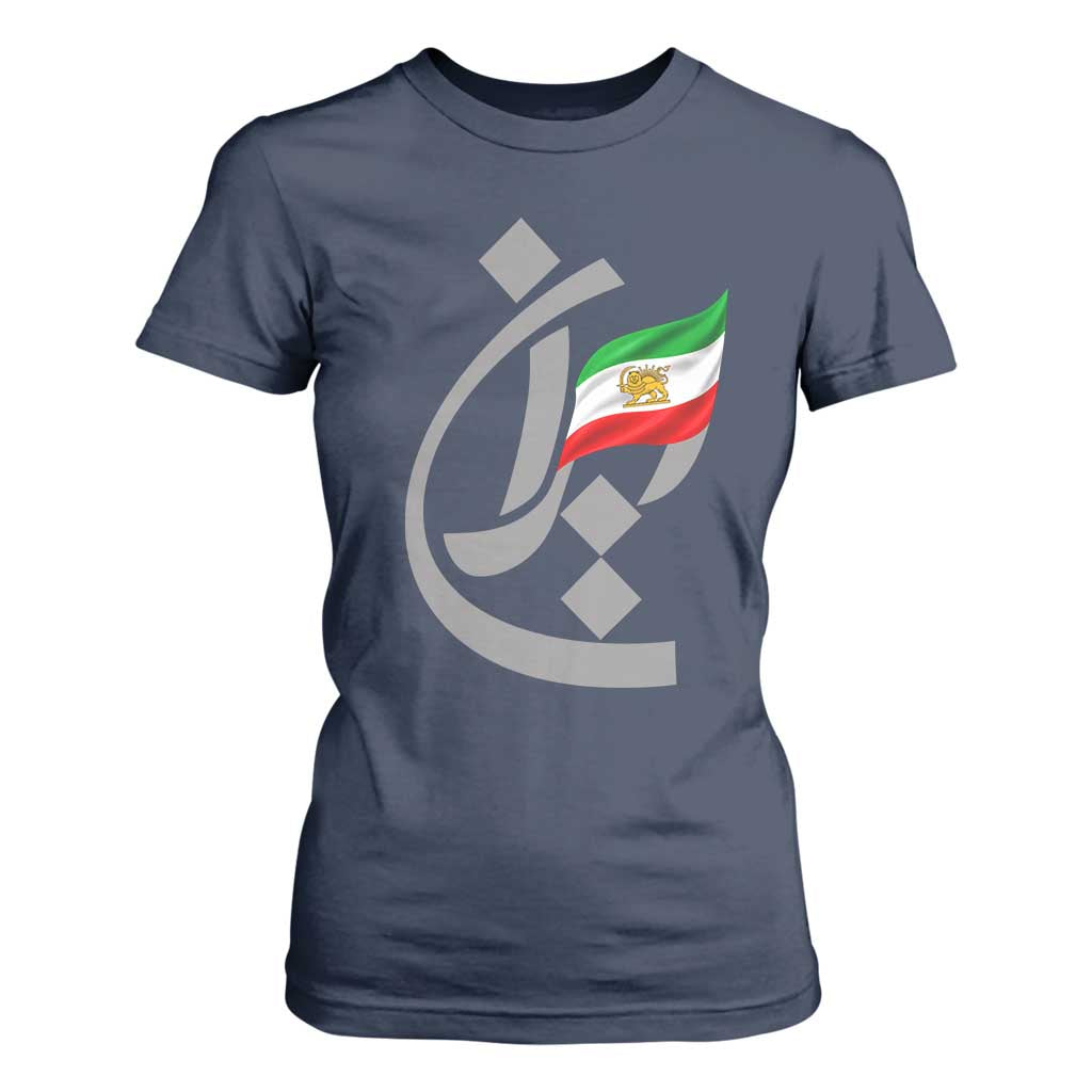 Iran Lion and Sun Flag Persian Calligraphy T Shirt For Women