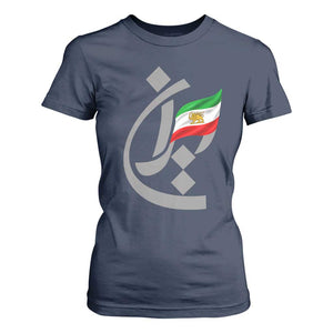 Iran Lion and Sun Flag Persian Calligraphy T Shirt For Women