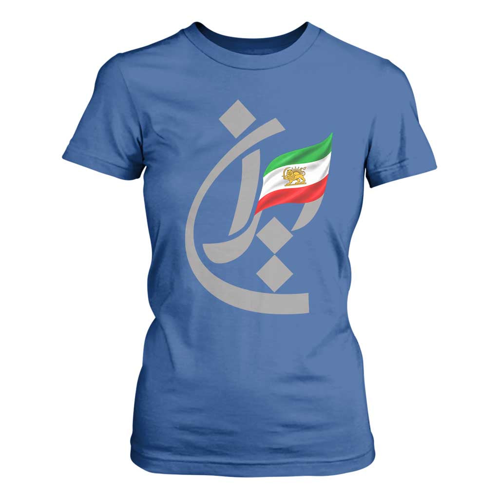 Iran Lion and Sun Flag Persian Calligraphy T Shirt For Women
