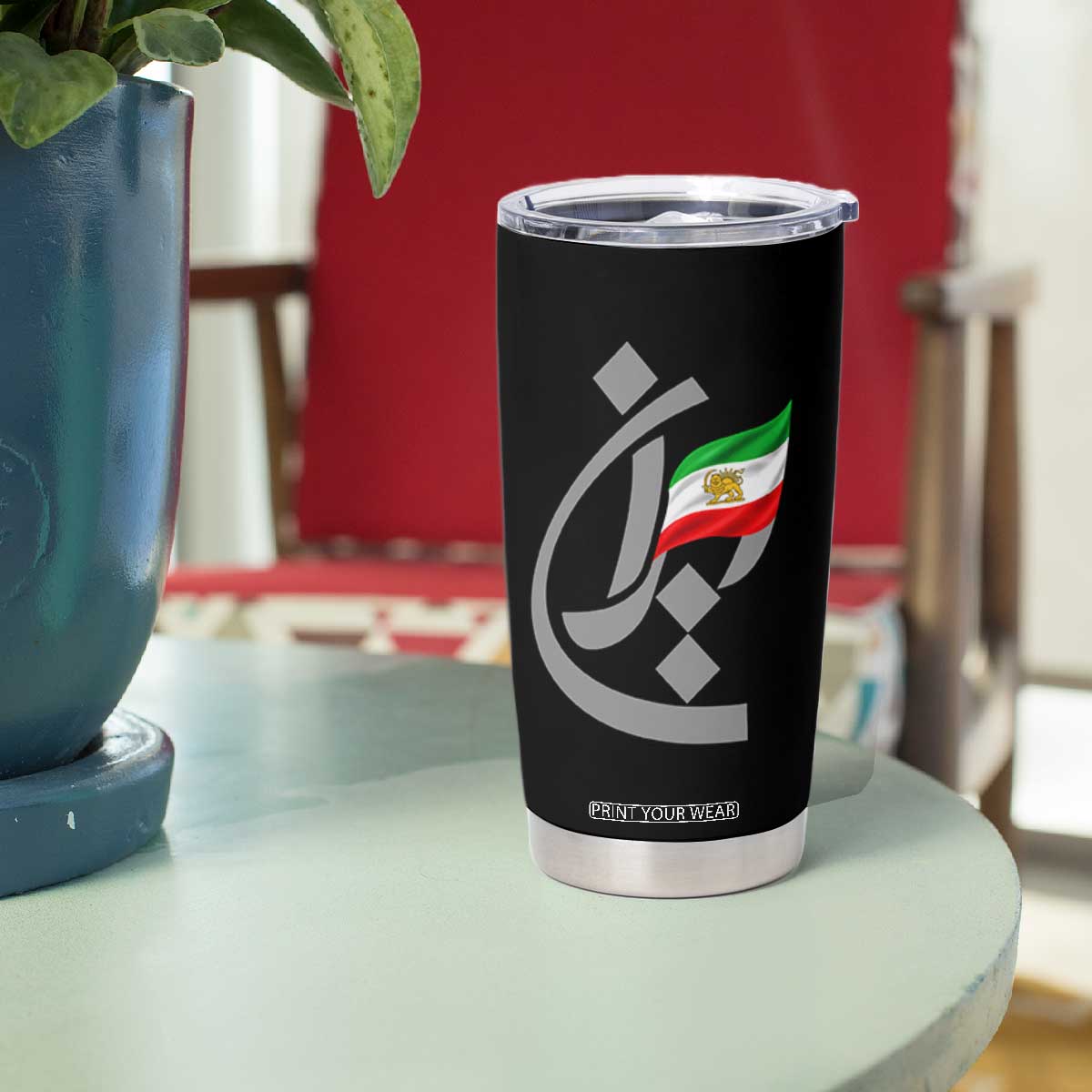 Iran Lion and Sun Flag Persian Calligraphy Tumbler Cup