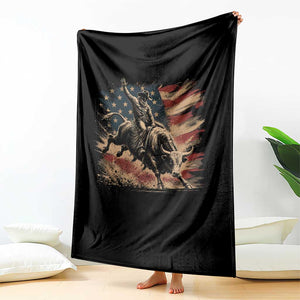 Patiotic Bull Rider Vintage Bull Riding Cowboy American Flag Throw Blanket