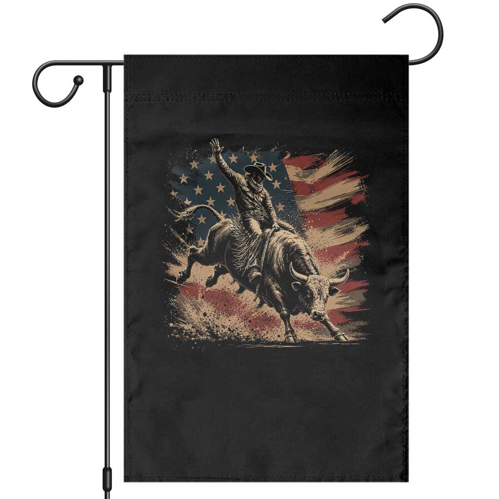 Patiotic Bull Rider Vintage Bull Riding Cowboy American Flag Garden Flag TS11 Black Print Your Wear