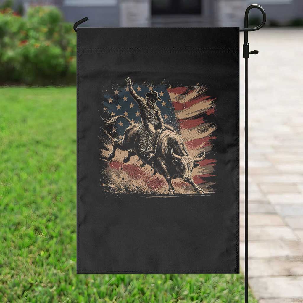 Patiotic Bull Rider Vintage Bull Riding Cowboy American Flag Garden Flag